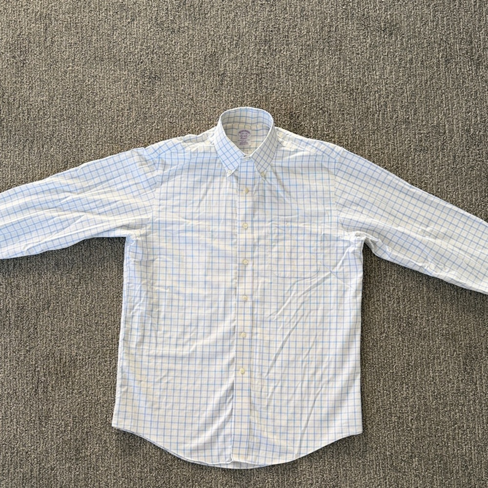 Brooks Brothers White and Blue Checkered Dress Shirt